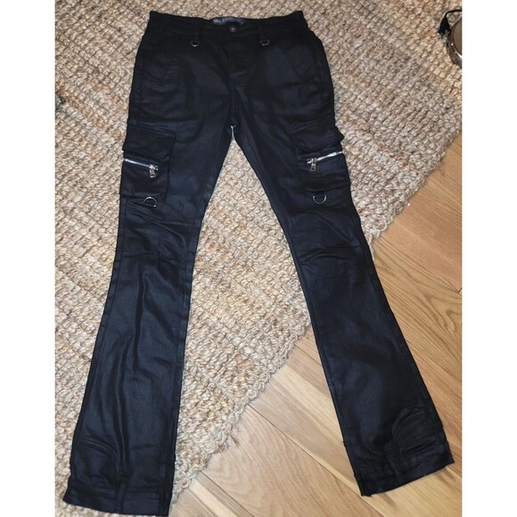 Valabasas Onyx Black Stacked Flare Waxed Jeans Men's Size 29 - Picture 2 of 16